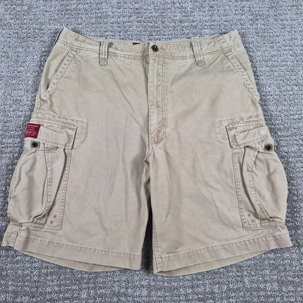 Abercrombie & Fitch Cargo Shorts Mens 36 Khaki Heavy Cotton T-2083 Paratroopers